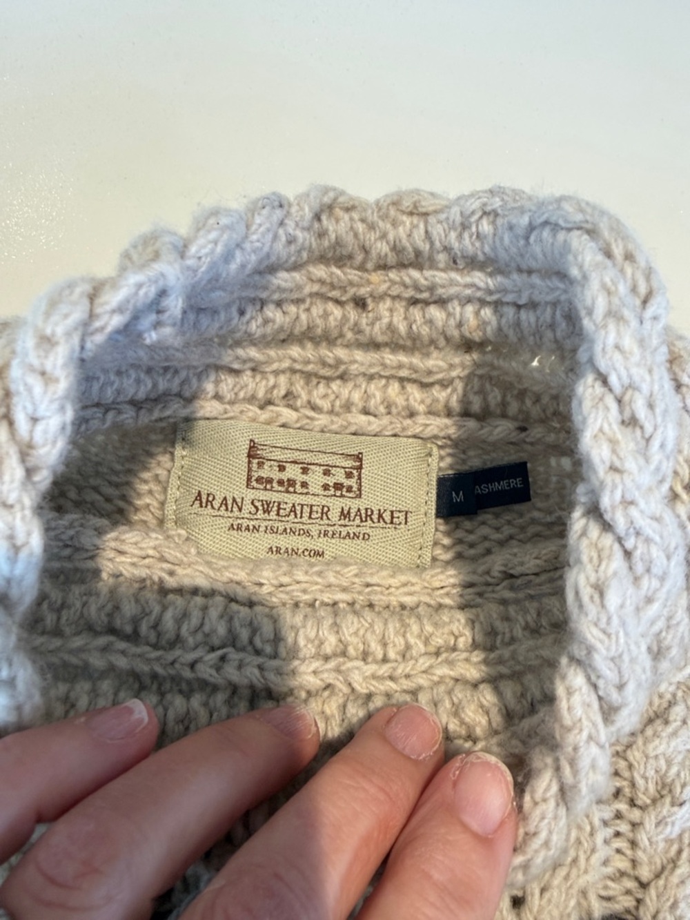 Cashmere Aran Sweater Market Cable Knit Turtleneck Sweater - Light Gray size med - Picture 9 of 12